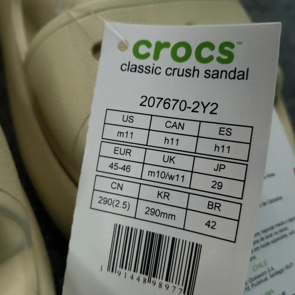 Crocs Shoes Mens Size 11 Beige Classic Crush Clog Sandal Casual Comfort 207670